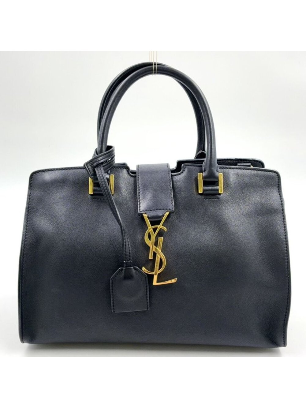 Saint Laurent Paris Baby Cabas Calfskin Black Handbag Gold